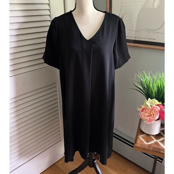 J JILL WEAREVER Womens Dress Small Black Shift V-Neck Knee Length Lagenlook - Picture 1 of 12